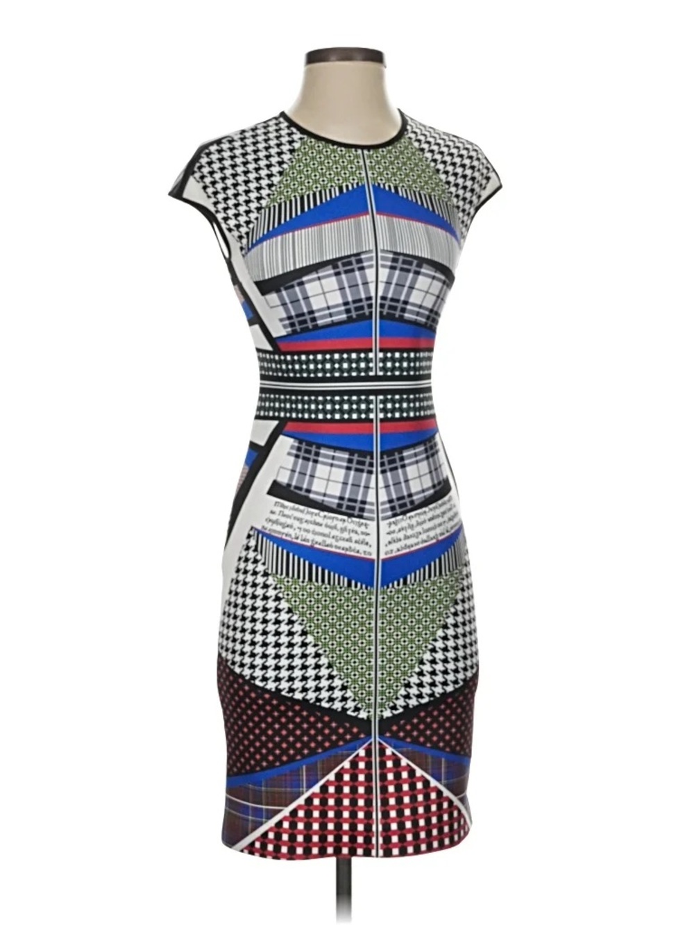 Clover Canyon BOOK OF KELLS L print cap sleeve scuba fabric mini dress LIKE NEW